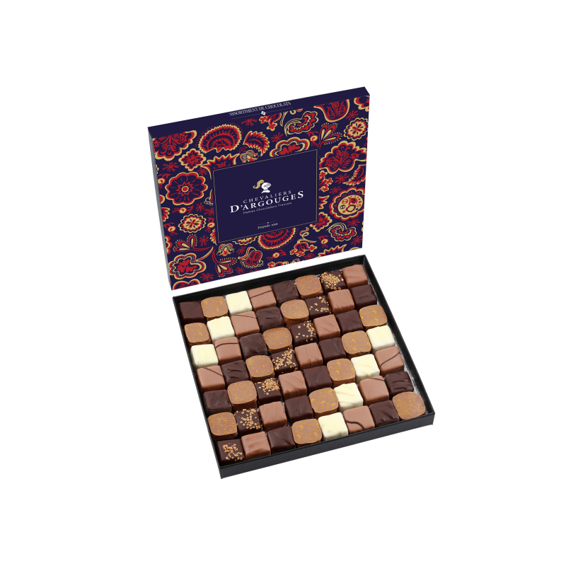 CHEVALIERS D'ARGOUGES Maîtres Chocolatiers Français - Assortiment de  chocolats noir 70% - Ballotin dégustation 365g