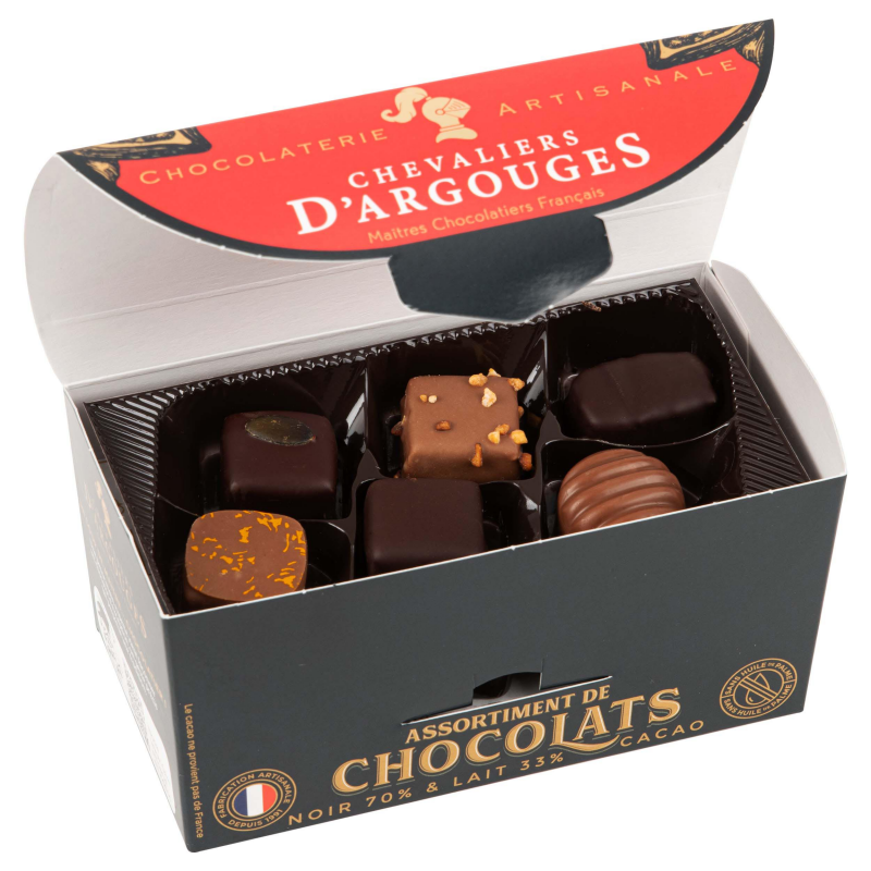 CHEVALIERS D'ARGOUGES Maîtres Chocolatiers Français - Bûchettes orange  sanguine chocolat noir 70% - Ballotin dégustation 150g : : Epicerie